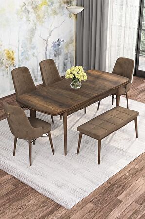 Rovena Alaska Barok 80x132 Açılabilir Suntalam Mutfak Masası Takımı 4 Adet Sandalye+1 Bench