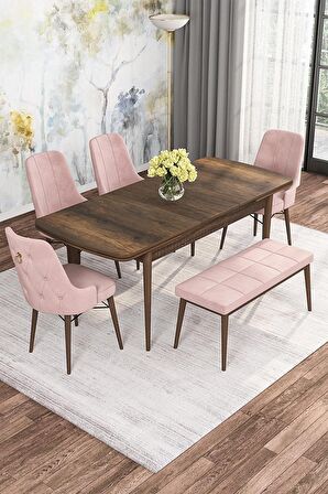 Rovena Alaska Barok 80x132 Açılabilir Suntalam Mutfak Masası Takımı 4 Adet Sandalye+1 Bench