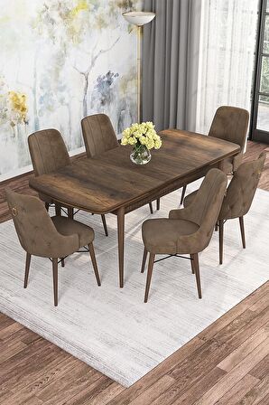 Rovena Alaska Barok 80x132 Açılabilir Suntalam Mutfak Masası Takımı 6 Adet Sandalye