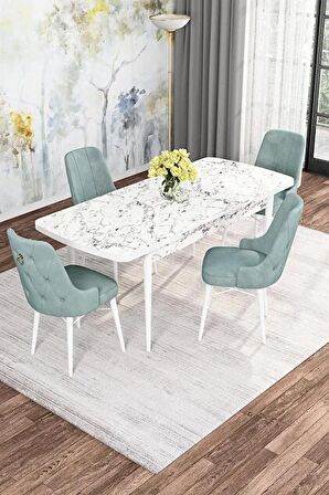 Rovena Alaska Beyaz Mermer 80x132 Açılabilir Suntalam Mutfak Masası Takımı 4 Adet Sandalye