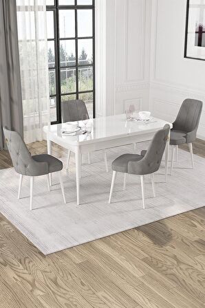 Rovena Mateo Beyaz 80x132 Açılabilir Suntalam Mutfak Masası Takımı 4 Adet Sandalye