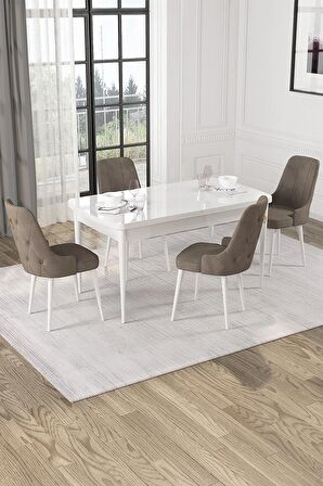Rovena Mateo Beyaz 80x132 Açılabilir Suntalam Mutfak Masası Takımı 4 Adet Sandalye