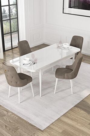 Rovena Mateo Beyaz 80x132 Açılabilir Suntalam Mutfak Masası Takımı 4 Adet Sandalye