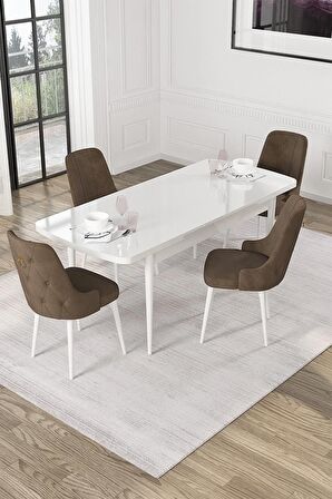 Rovena Mateo Beyaz 80x132 Açılabilir Suntalam Mutfak Masası Takımı 4 Adet Sandalye