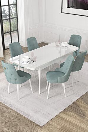 Rovena Mateo Beyaz 80x132 Açılabilir Suntalam Mutfak Masası Takımı 6 Adet Sandalye