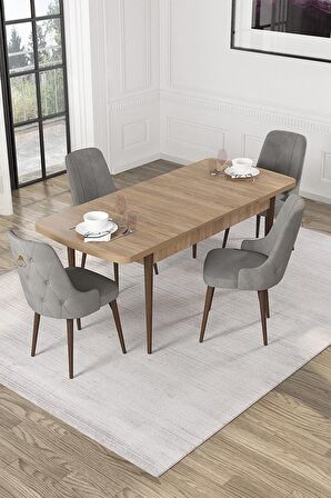 Rovena Mateo Meşe 80x132 Açılabilir Suntalam Mutfak Masası Takımı 4 Adet Sandalye