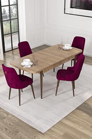 Rovena Mateo Meşe 80x132 Açılabilir Suntalam Mutfak Masası Takımı 4 Adet Sandalye