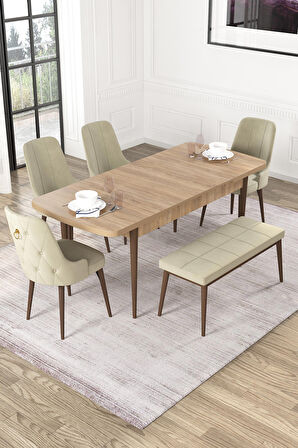 Rovena Mateo Meşe 80x132 Açılabilir Suntalam Mutfak Masası Takımı 4 Adet Sandalye+1 Bench