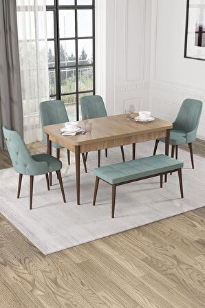 Rovena Mateo Meşe 80x132 Açılabilir Suntalam Mutfak Masası Takımı 4 Adet Sandalye+1 Bench