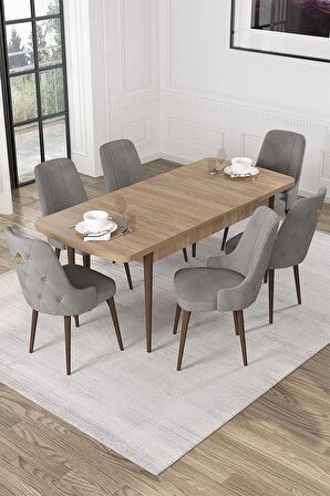 Rovena Mateo Meşe 80x132 Açılabilir Suntalam Mutfak Masası Takımı 6 Adet Sandalye