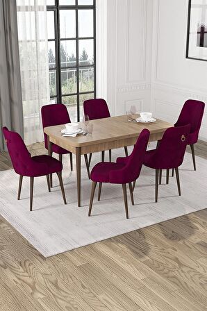 Rovena Mateo Meşe 80x132 Açılabilir Suntalam Mutfak Masası Takımı 6 Adet Sandalye