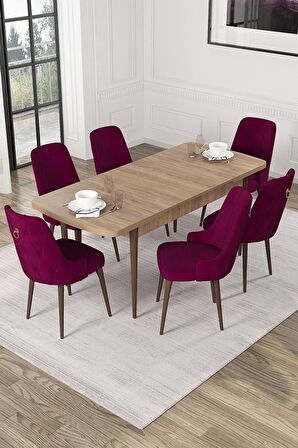 Rovena Mateo Meşe 80x132 Açılabilir Suntalam Mutfak Masası Takımı 6 Adet Sandalye