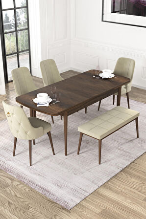 Rovena Mateo Barok 80x132 Açılabilir Suntalam Mutfak Masası Takımı 4 Adet Sandalye+1 Bench