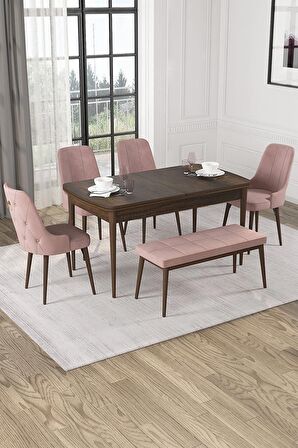 Rovena Mateo Barok 80x132 Açılabilir Suntalam Mutfak Masası Takımı 4 Adet Sandalye+1 Bench