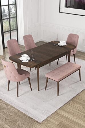 Rovena Mateo Barok 80x132 Açılabilir Suntalam Mutfak Masası Takımı 4 Adet Sandalye+1 Bench