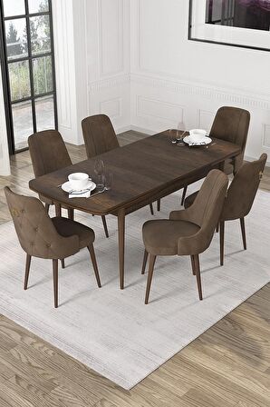 Rovena Mateo Barok 80x132 Açılabilir Suntalam Mutfak Masası Takımı 6 Adet Sandalye