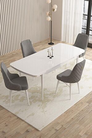 Rovena Queen Beyaz 80x132 Açılabilir Suntalam Mutfak Masası Takımı 4 Adet Sandalye