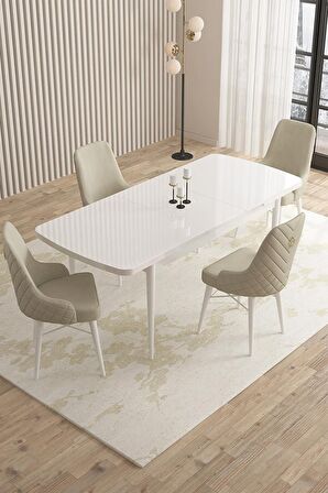 Rovena Queen Beyaz 80x132 Açılabilir Suntalam Mutfak Masası Takımı 4 Adet Sandalye