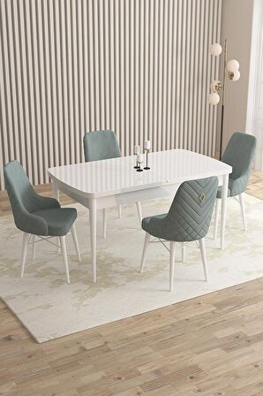 Rovena Queen Beyaz 80x132 Açılabilir Suntalam Mutfak Masası Takımı 4 Adet Sandalye