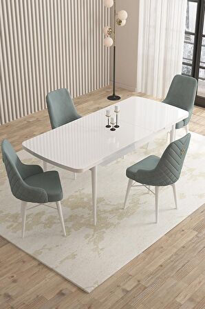 Rovena Queen Beyaz 80x132 Açılabilir Suntalam Mutfak Masası Takımı 4 Adet Sandalye
