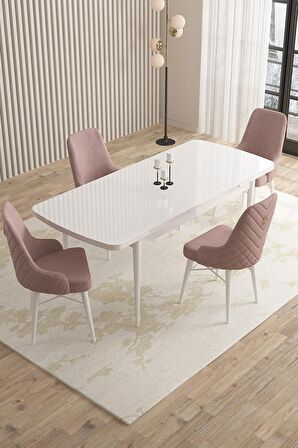 Rovena Queen Beyaz 80x132 Açılabilir Suntalam Mutfak Masası Takımı 4 Adet Sandalye