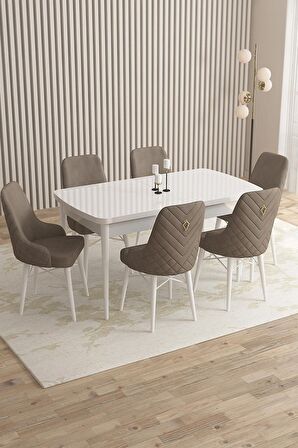 Rovena Queen Beyaz 80x132 Açılabilir Suntalam Mutfak Masası Takımı 6 Adet Sandalye