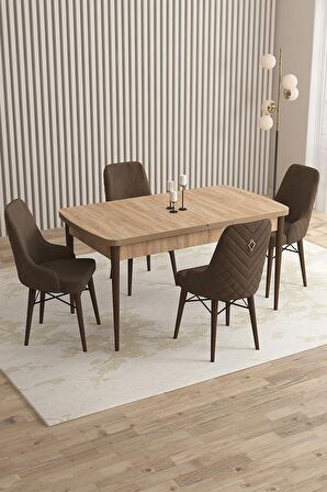 Rovena Queen Meşe 80x132 Açılabilir Suntalam Mutfak Masası Takımı 4 Adet Sandalye