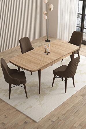 Rovena Queen Meşe 80x132 Açılabilir Suntalam Mutfak Masası Takımı 4 Adet Sandalye
