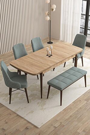 Rovena Queen Meşe 80x132 Açılabilir Suntalam Mutfak Masası Takımı 4 Adet Sandalye+1 Bench