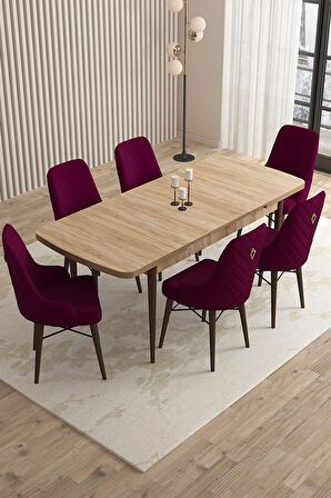 Rovena Queen Meşe 80x132 Açılabilir Suntalam Mutfak Masası Takımı 6 Adet Sandalye