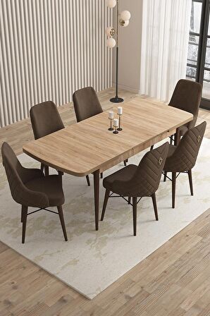 Rovena Queen Meşe 80x132 Açılabilir Suntalam Mutfak Masası Takımı 6 Adet Sandalye