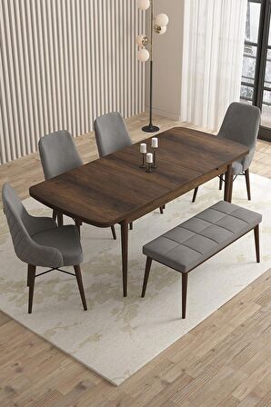 Rovena Queen Barok 80x132 Açılabilir Suntalam Mutfak Masası Takımı 4 Adet Sandalye+1 Bench