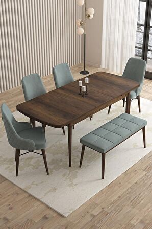 Rovena Queen Barok 80x132 Açılabilir Suntalam Mutfak Masası Takımı 4 Adet Sandalye+1 Bench