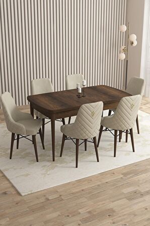 Rovena Queen Barok 80x132 Açılabilir Suntalam Mutfak Masası Takımı 6 Adet Sandalye