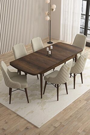 Rovena Queen Barok 80x132 Açılabilir Suntalam Mutfak Masası Takımı 6 Adet Sandalye