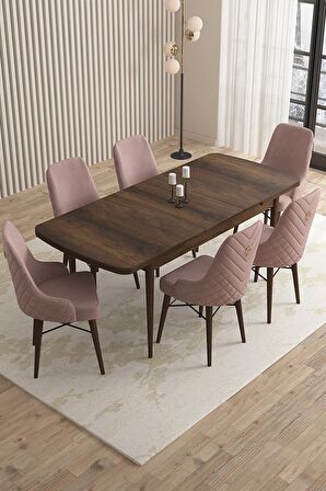 Rovena Queen Barok 80x132 Açılabilir Suntalam Mutfak Masası Takımı 6 Adet Sandalye