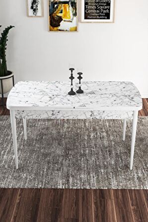 Rovena Queen Beyaz Mermer 80x132 Açılabilir Suntalam Mutfak Masası Takımı 4 Adet Sandalye+1 Bench