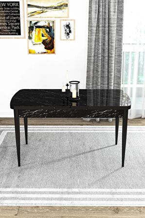 Rovena Queen Siyah Mermer 80x132 Açılabilir Suntalam Mutfak Masası Takımı 4 Adet Sandalye