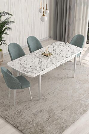 Rovena Modica Beyaz 80x132 Açılabilir Suntalam Mutfak Masası Takımı 4 Adet Sandalye