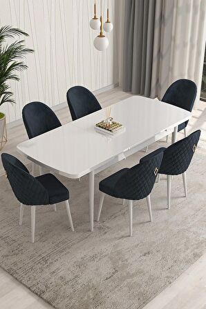 Rovena Modica Beyaz 80x132 Açılabilir Suntalam Mutfak Masası Takımı 6 Adet Sandalye