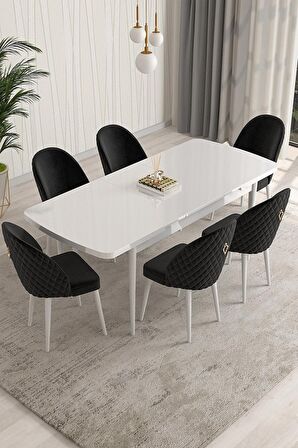 Rovena Modica Beyaz 80x132 Açılabilir Suntalam Mutfak Masası Takımı 6 Adet Sandalye