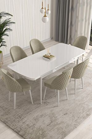 Rovena Modica Beyaz 80x132 Açılabilir Suntalam Mutfak Masası Takımı 6 Adet Sandalye