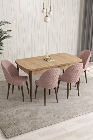 Rovena Modica Meşe 80x132 Açılabilir Suntalam Mutfak Masası Takımı 4 Adet Sandalye