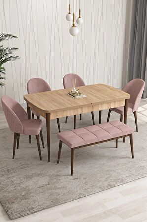 Rovena Modica Meşe 80x132 Açılabilir Suntalam Mutfak Masası Takımı 4 Adet Sandalye+1 Bench