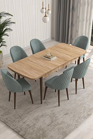 Rovena Modica Meşe 80x132 Açılabilir Suntalam Mutfak Masası Takımı 6 Adet Sandalye