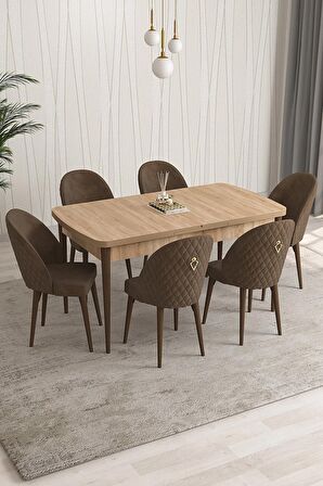 Rovena Modica Meşe 80x132 Açılabilir Suntalam Mutfak Masası Takımı 6 Adet Sandalye