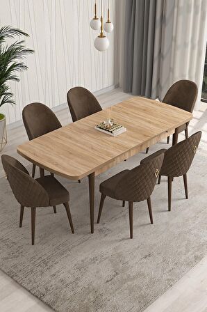 Rovena Modica Meşe 80x132 Açılabilir Suntalam Mutfak Masası Takımı 6 Adet Sandalye