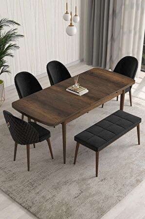 Rovena Modica Barok 80x132 Açılabilir Suntalam Mutfak Masası Takımı 4 Adet Sandalye+1 Bench