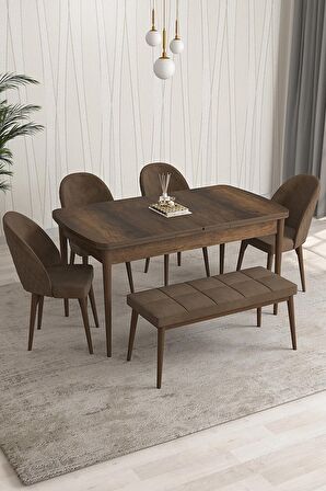 Rovena Modica Barok 80x132 Açılabilir Suntalam Mutfak Masası Takımı 4 Adet Sandalye+1 Bench