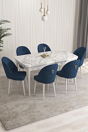 Rovena Modica Beyaz Mermer 80x132 Açılabilir Suntalam Mutfak Masası Takımı 6 Adet Sandalye